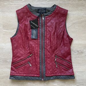 Montanaco Faux Leather Red Quilted Vest (NWT)